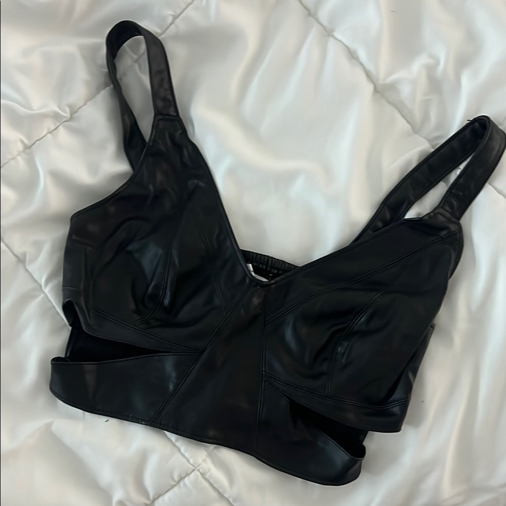 Zara Black Faux Leather Bralette
